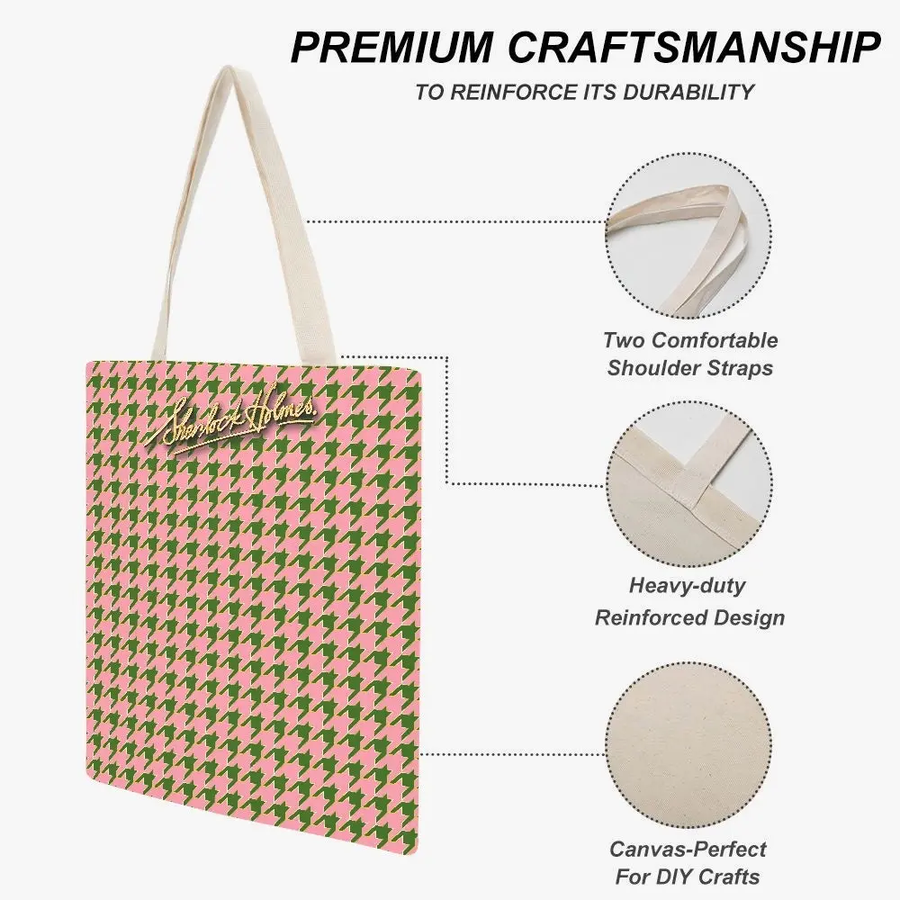 Sherlock Holmes Signature Houndstooth Canvas Tote Bag - Pink/Green - Image 3