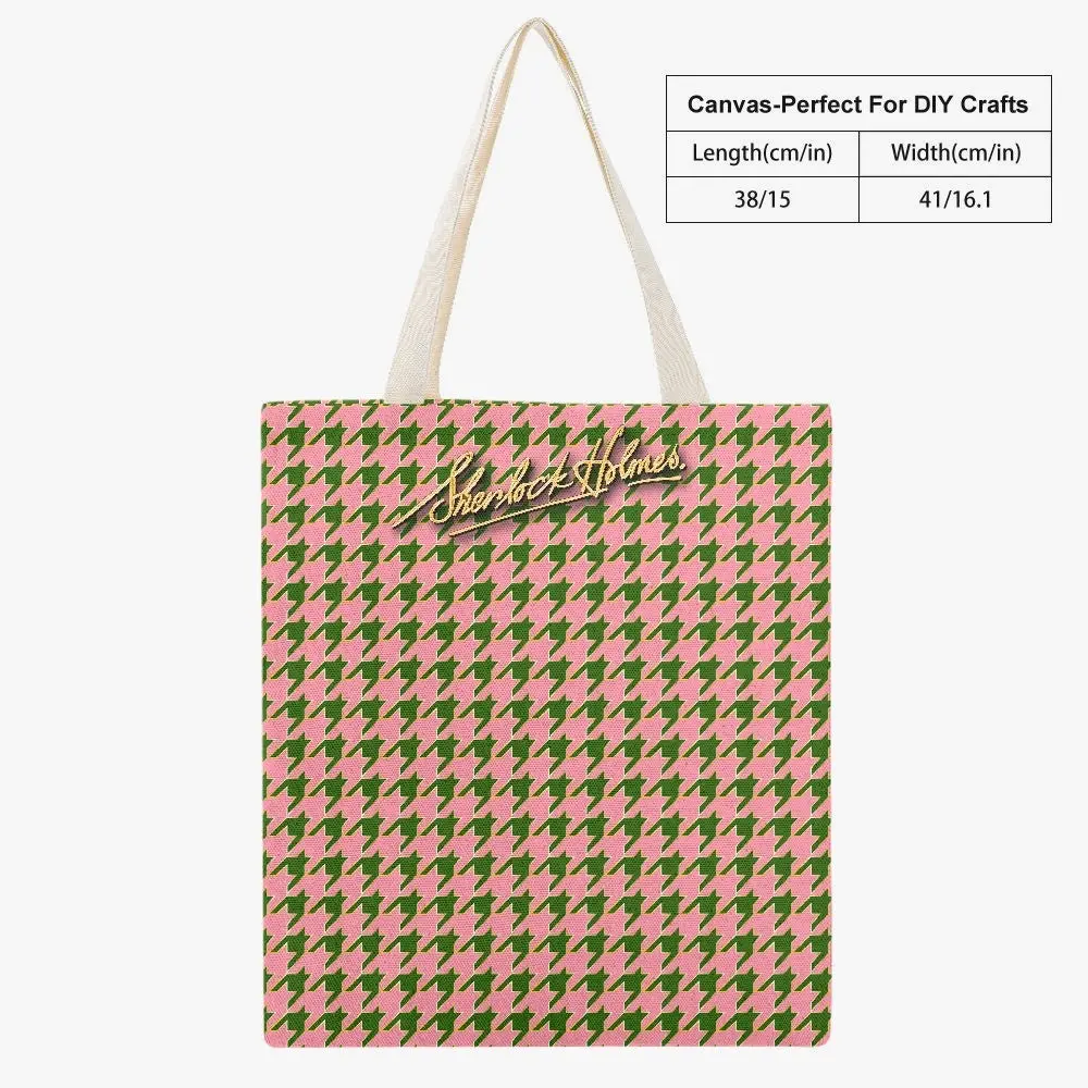 Sherlock Holmes Signature Houndstooth Canvas Tote Bag - Pink/Green - Image 6