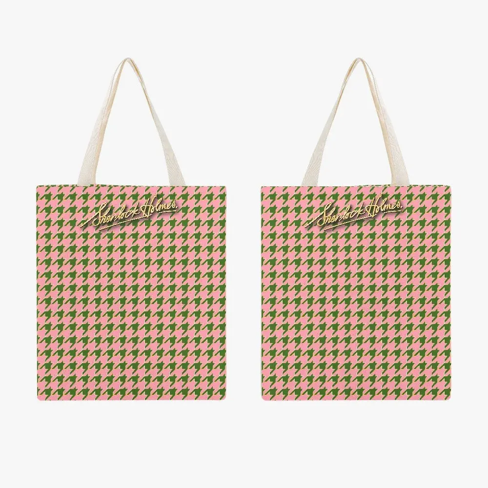 Sherlock Holmes Signature Houndstooth Canvas Tote Bag - Pink/Green - Image 7
