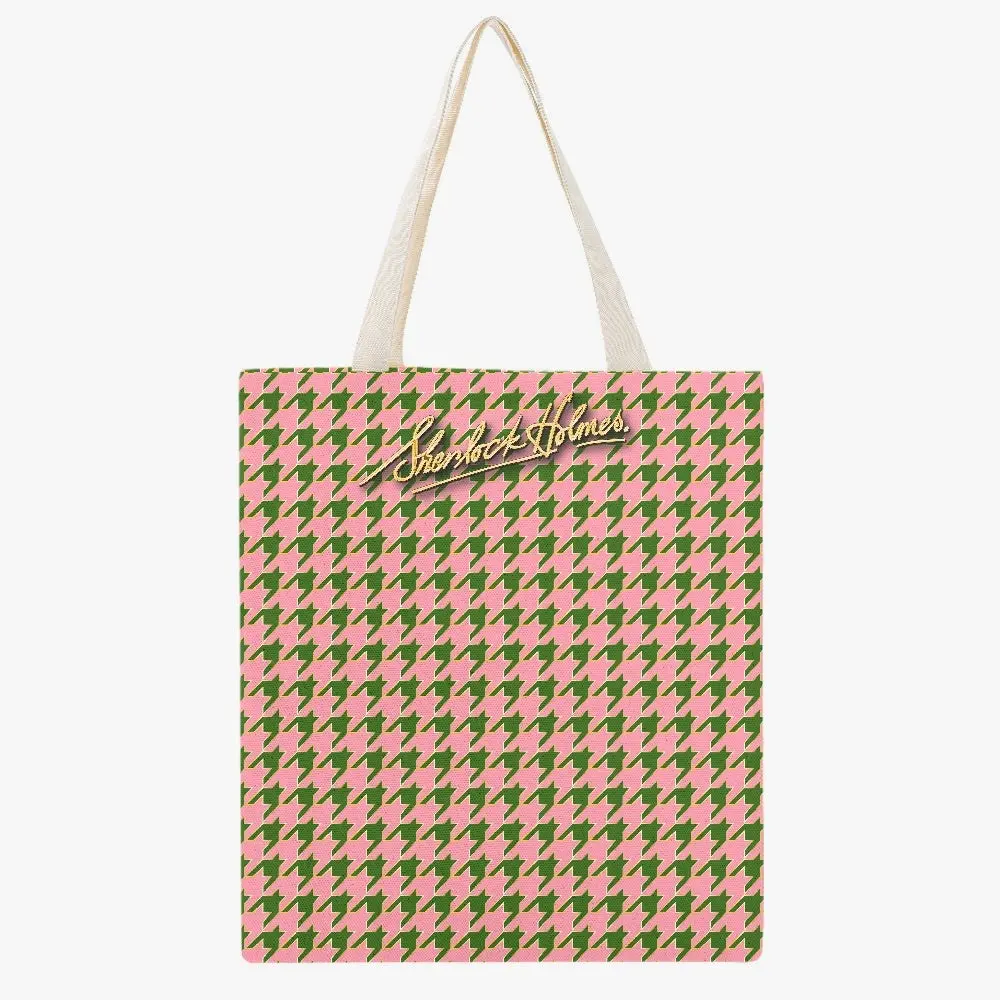 Sherlock Holmes Signature Houndstooth Canvas Tote Bag - Pink/Green - Image 8